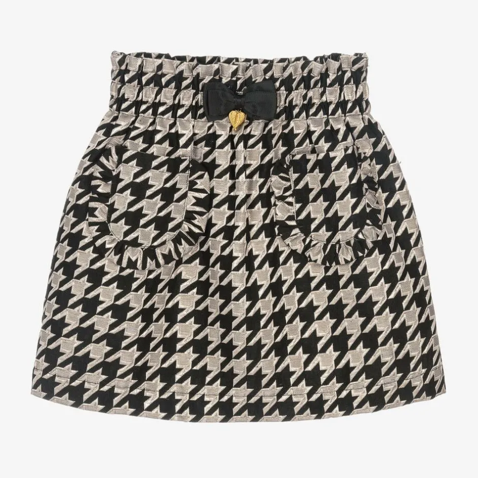 Angels Face Girls Black & Ivory Houndstooth Cotton Skirt Black/Silver Hot