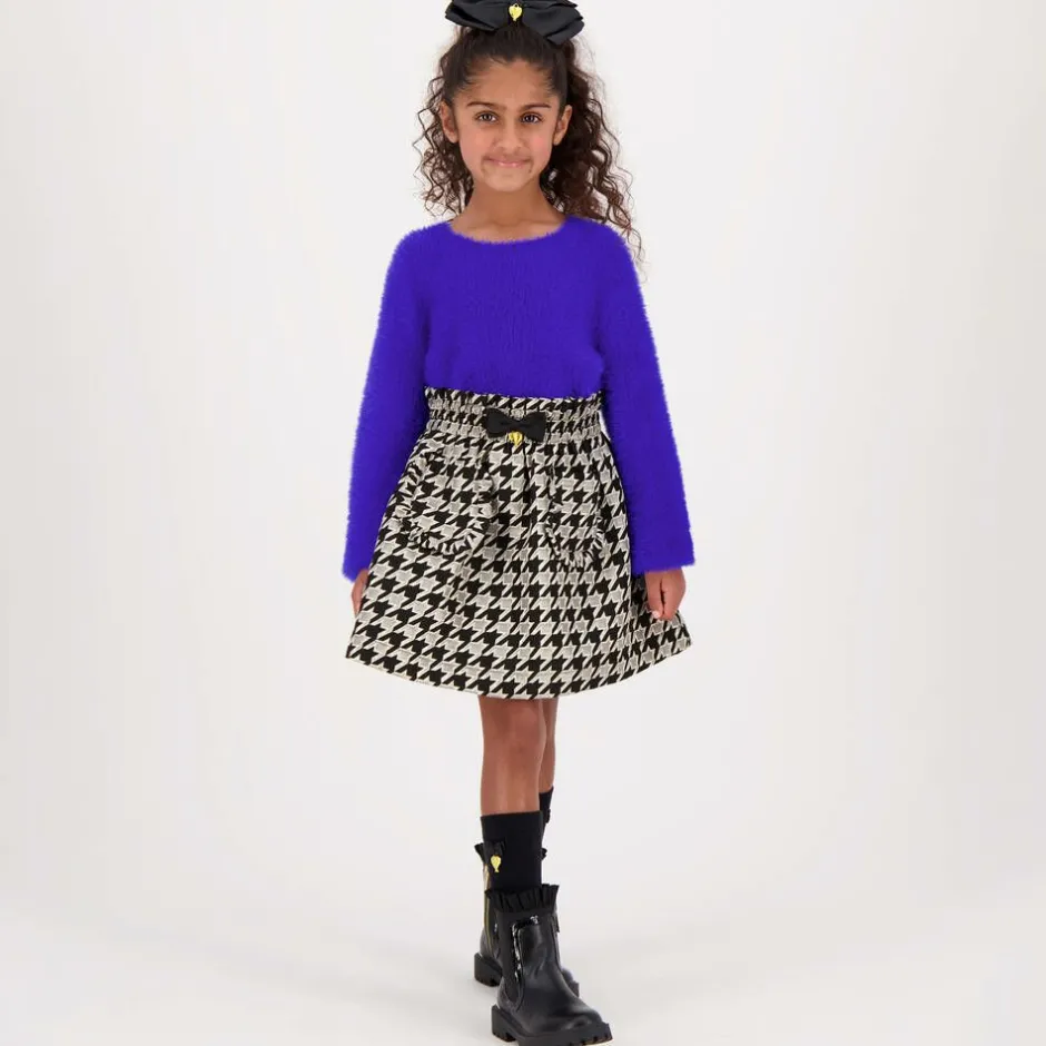 Angels Face Girls Black & Ivory Houndstooth Cotton Skirt Black/Silver Hot