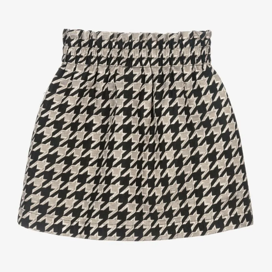 Angels Face Girls Black & Ivory Houndstooth Cotton Skirt Black/Silver Hot