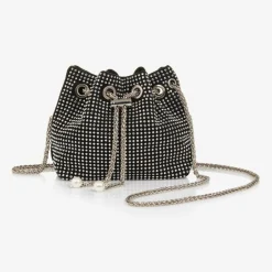 Fun amp; Fun Girls Black & Silver Diamanté Handbag (22cm)