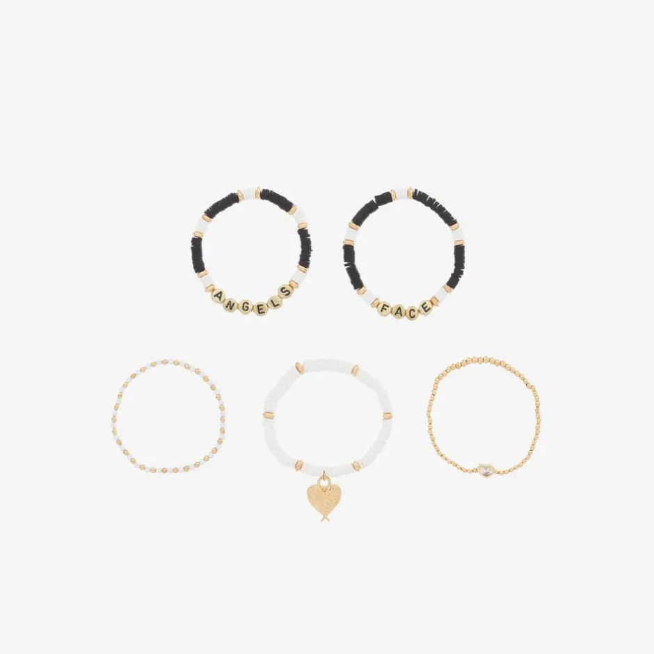 Angels Face Girls Black & White Bracelets (5 Pack) New