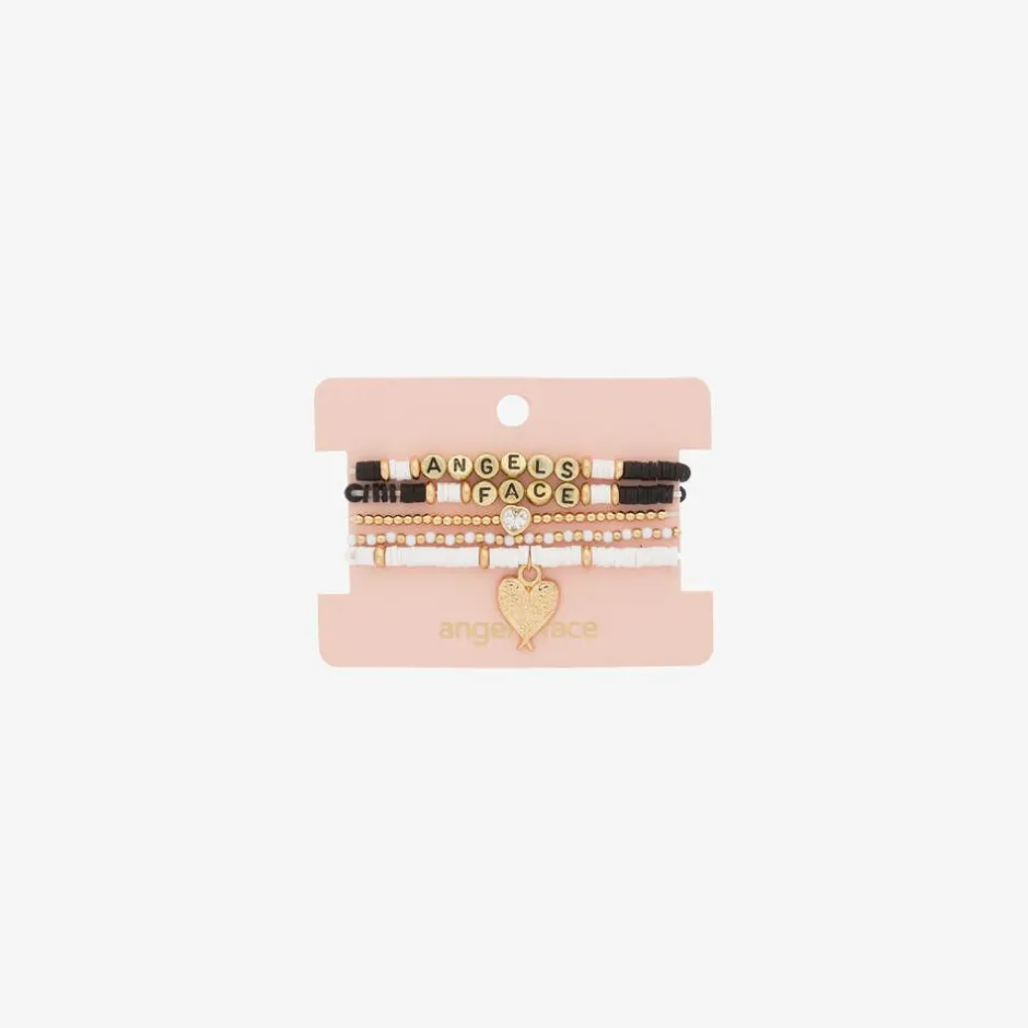 Angels Face Girls Black & White Bracelets (5 Pack) New