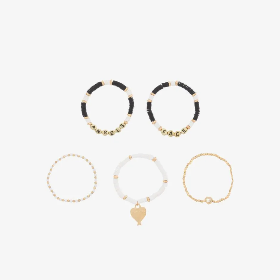 Angels Face Girls Black & White Bracelets (5 Pack) New