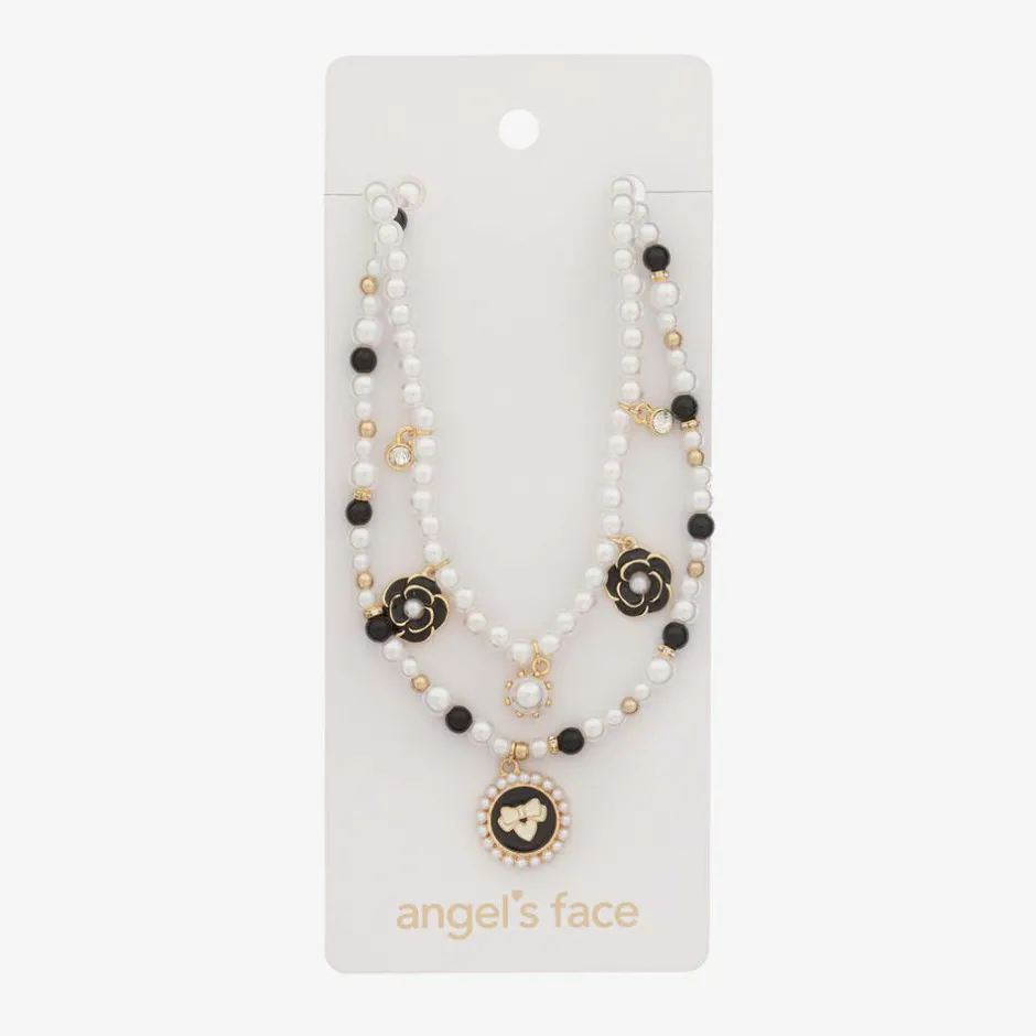 Angels Face Girls Black & White Pearl Necklace (41cm) Hot