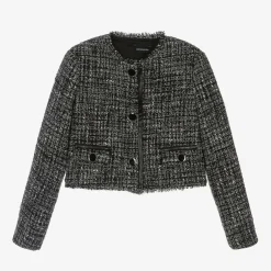 Monnalisa Girls Black Bouclé Tweed Jacket