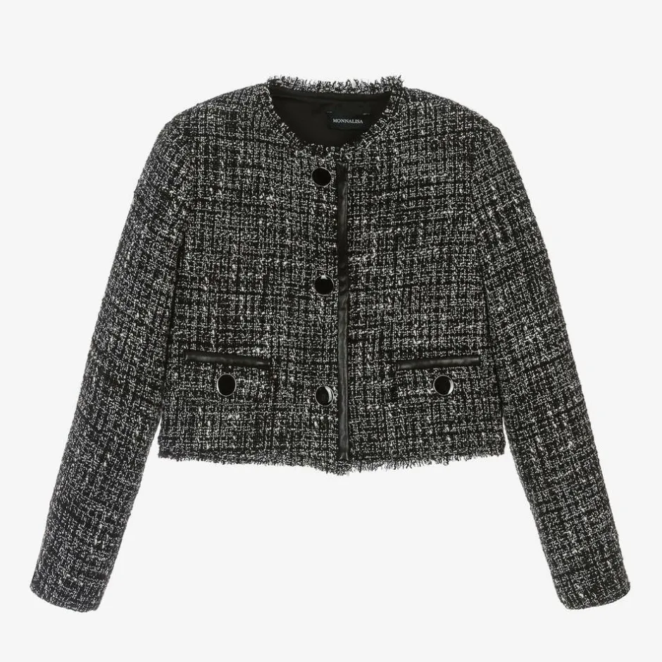 Monnalisa Girls Black Bouclé Tweed Jacket
