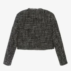 Monnalisa Girls Black Bouclé Tweed Jacket