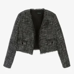 Monnalisa Girls Black Bouclé Tweed Jacket