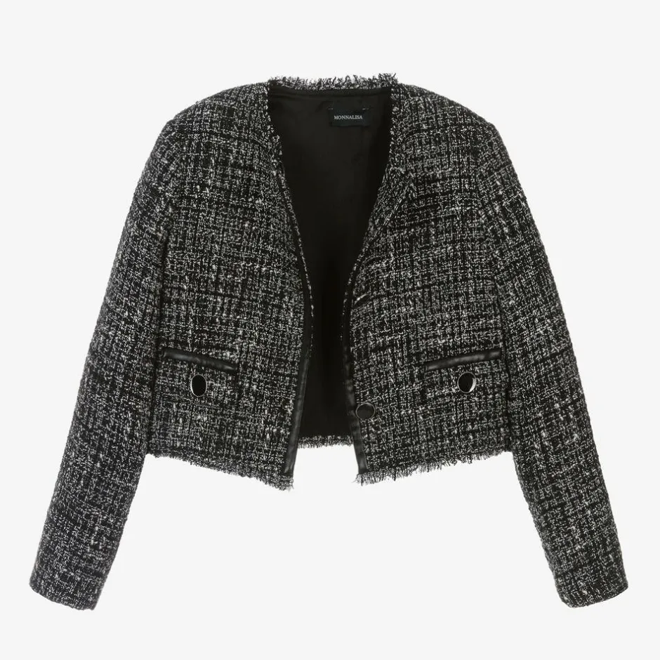 Monnalisa Girls Black Bouclé Tweed Jacket