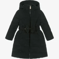 Caramelo Kids Girls Black Bow Puffer Coat