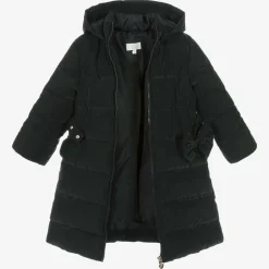 Caramelo Kids Girls Black Bow Puffer Coat