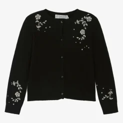 Bonpoint Girls Black Cashmere Embellished Cardigan Hot