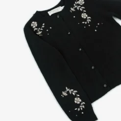 Bonpoint Girls Black Cashmere Embellished Cardigan Hot