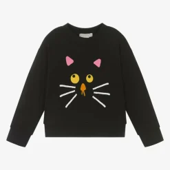 Stella McCartney Kids Girls Black Cotton Cat Sweatshirt Clearance