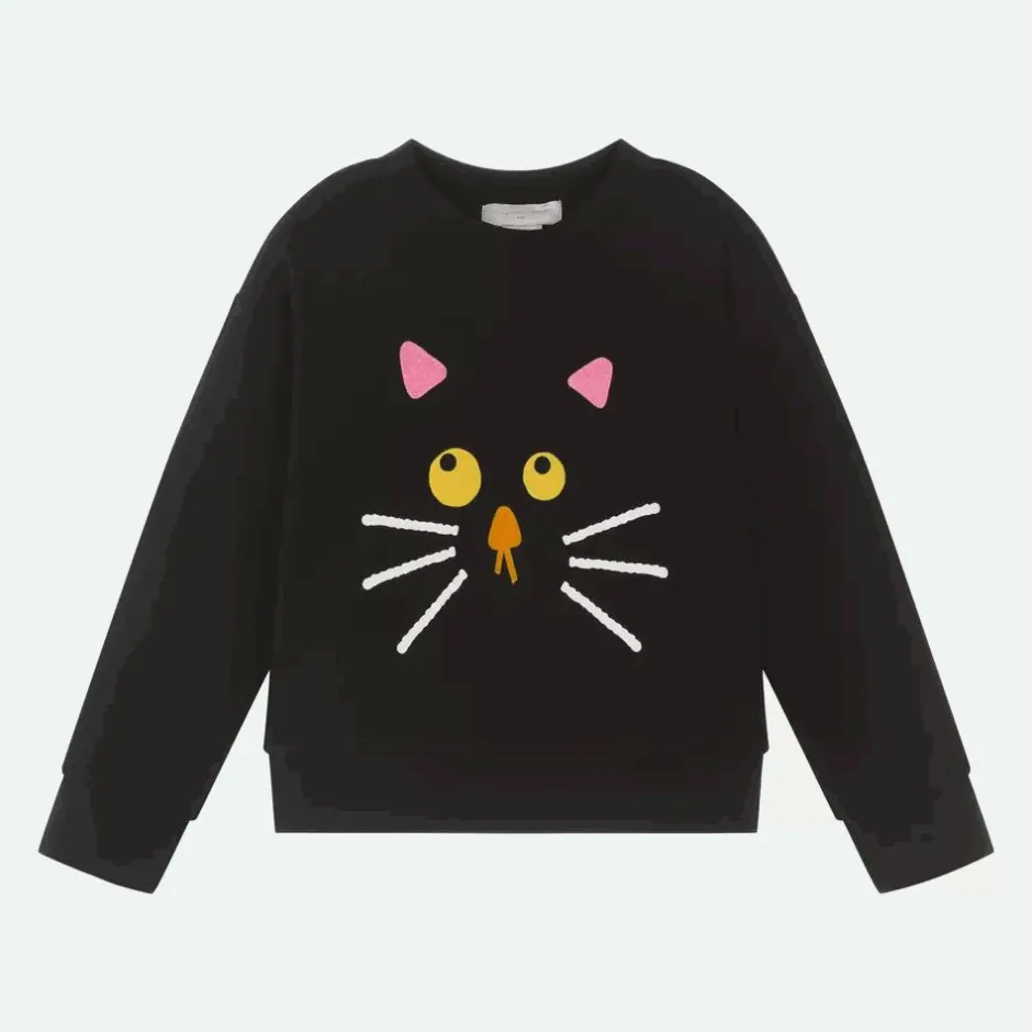 Stella McCartney Kids Girls Black Cotton Cat Sweatshirt Clearance
