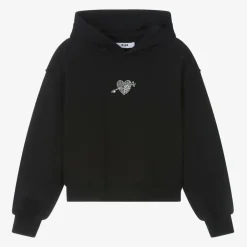 MSGM Girls Black Cotton Diamanté Heart Hoodie New