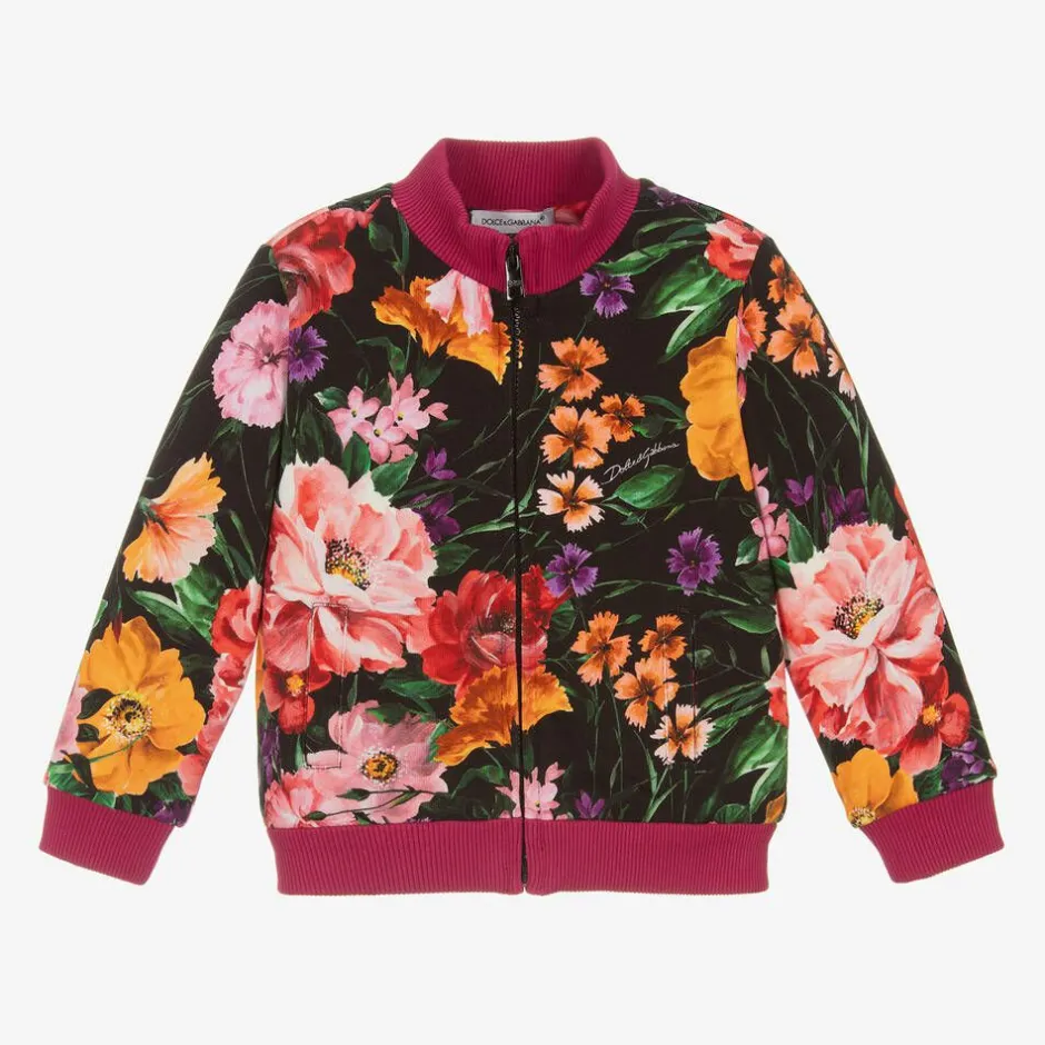 Dolce amp; Gabbana Girls Black Cotton Floral Zip-Up Top Discount