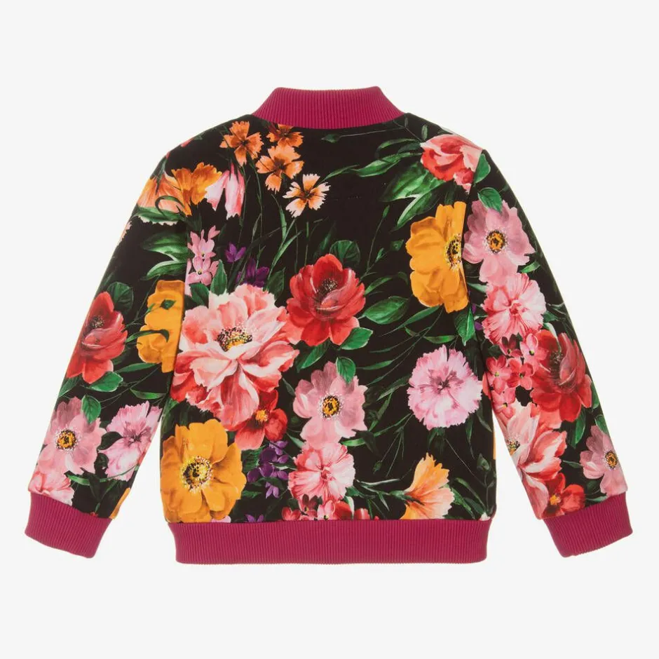 Dolce amp; Gabbana Girls Black Cotton Floral Zip-Up Top Discount