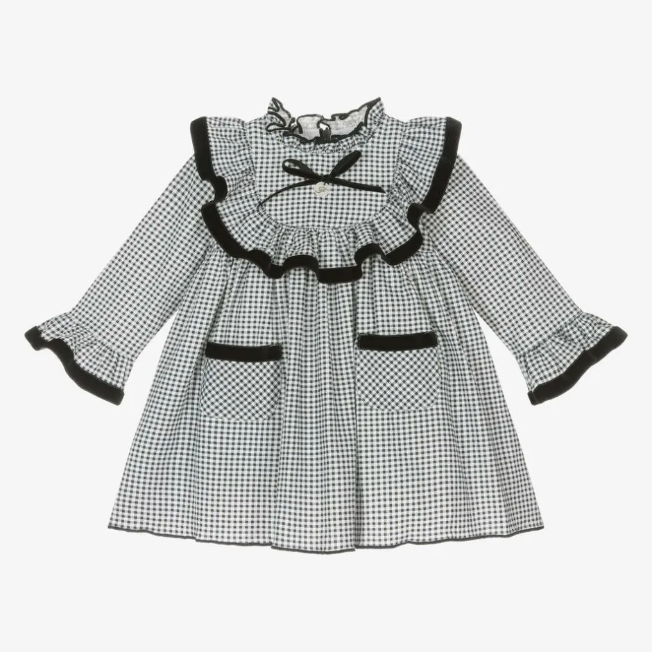 Foque Girls Black Cotton Gingham Dress Discount