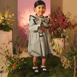 Foque Girls Black Cotton Gingham Dress Discount