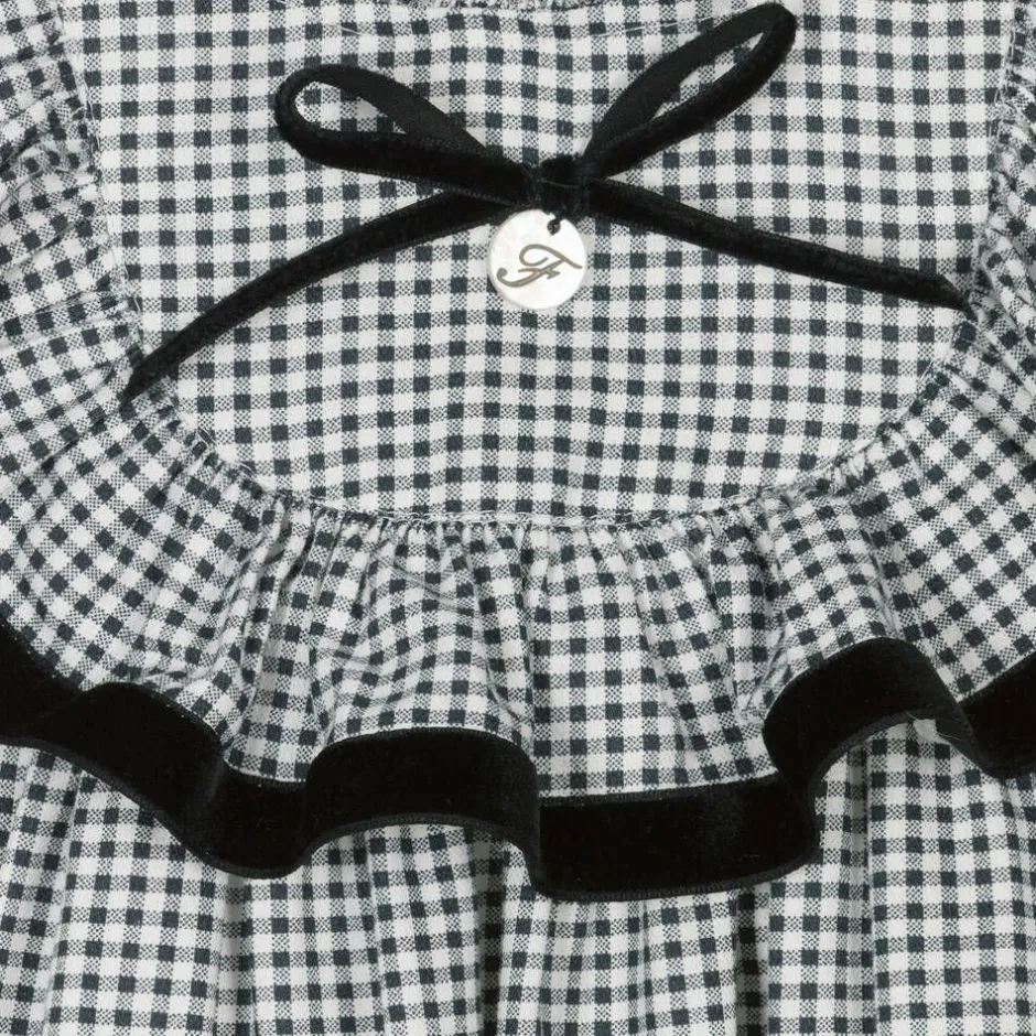 Foque Girls Black Cotton Gingham Dress Discount