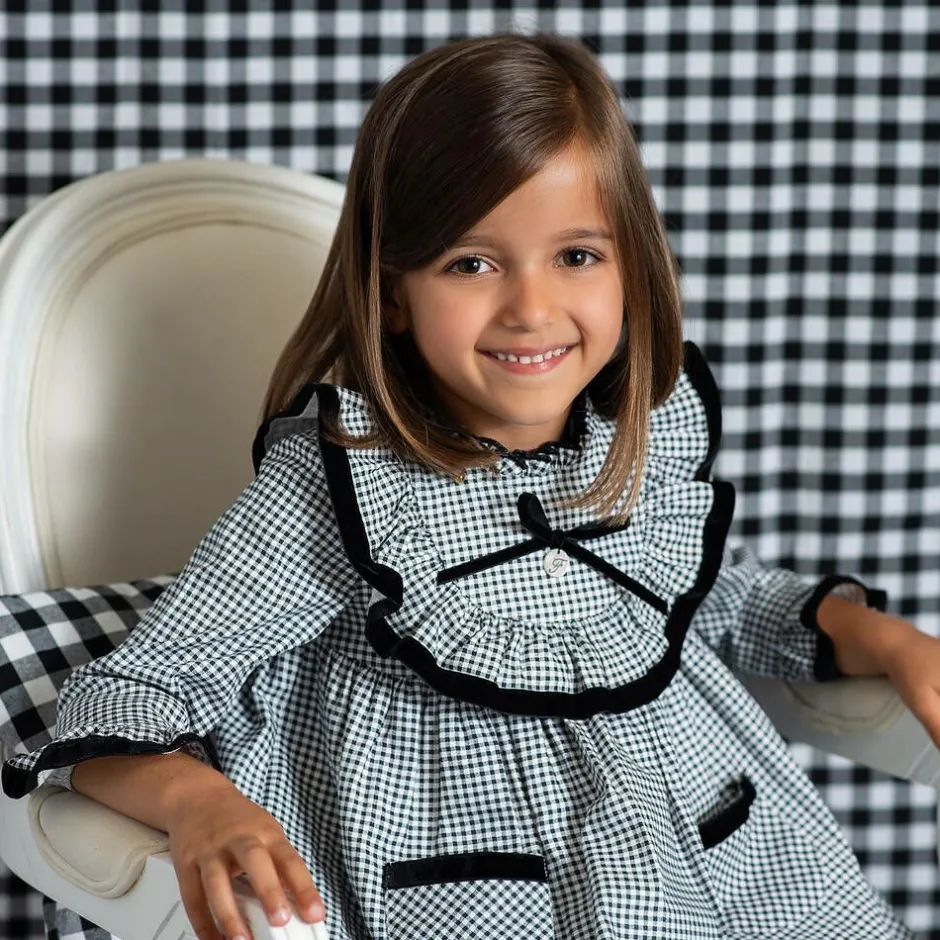 Foque Girls Black Cotton Gingham Dress Discount