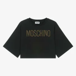 Moschino Kid-Teen Girls Black Cotton Gold Stud T-Shirt Online