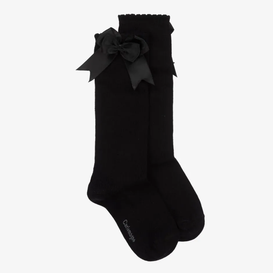 Carlomagno Girls Black Cotton Knee Length Socks Sale