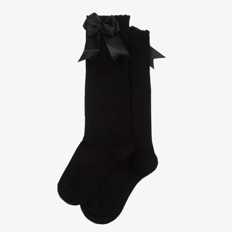 Carlomagno Girls Black Cotton Knee Length Socks Sale
