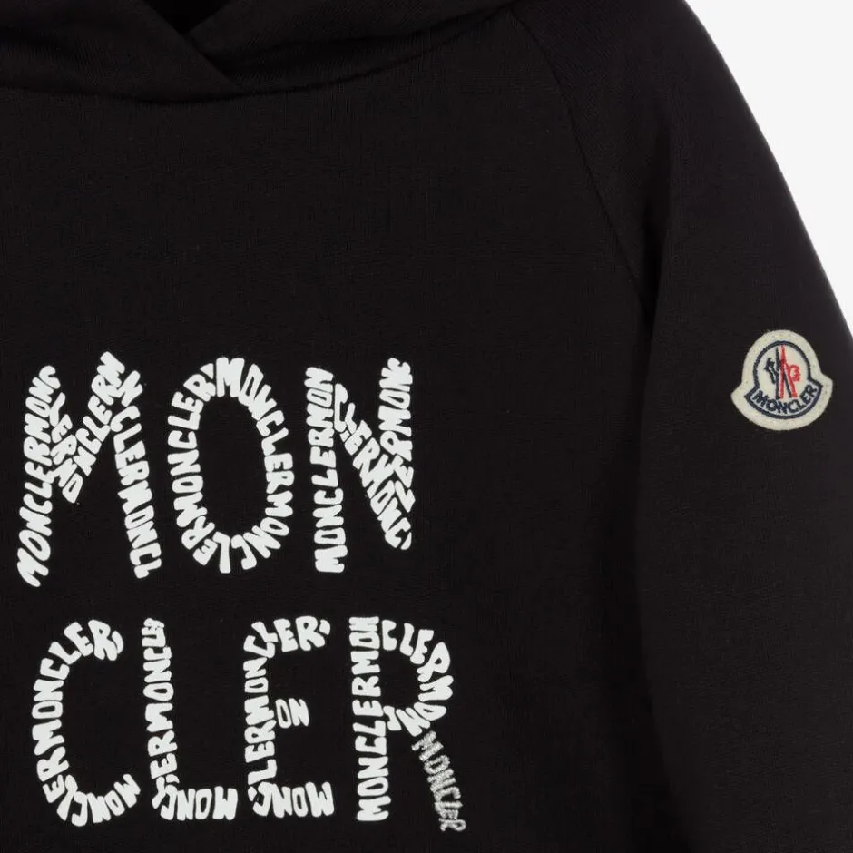 Moncler Enfant Girls Black Cotton Logo Hoodie Online