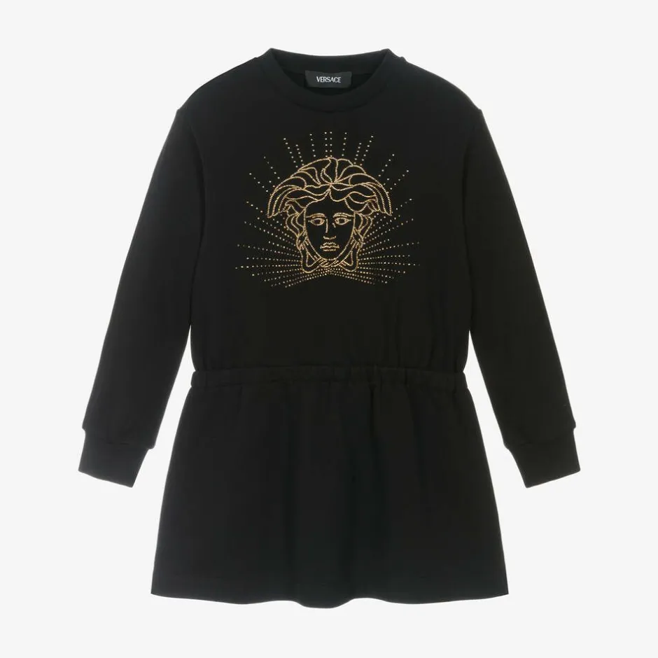 Versace Girls Black Cotton Medusa Dress Best