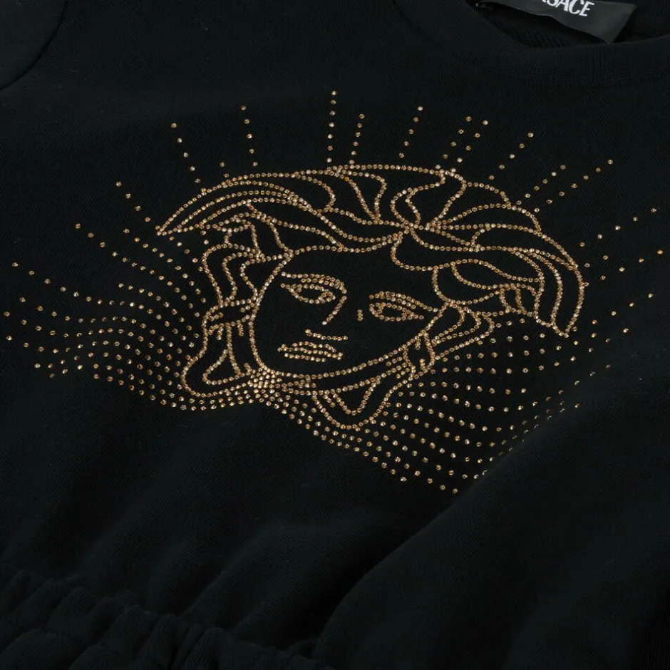 Versace Girls Black Cotton Medusa Dress Best