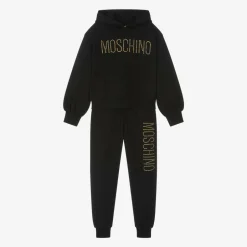 Moschino Kid-Teen Girls Black Cotton Stud Logo Tracksuit Outlet