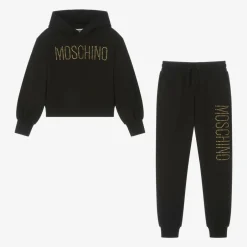 Moschino Kid-Teen Girls Black Cotton Stud Logo Tracksuit Outlet