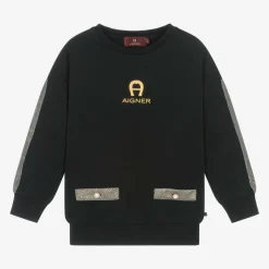 AIGNER Girls Black Cotton Sweatshirt Outlet