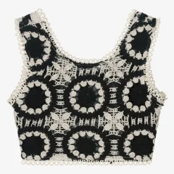 Nessi Byrd Girls Black Cropped Crochet Top Clearance