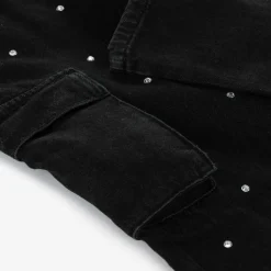 NAME IT Girls Black Diamanté Wide Leg Cargo Jeans Clearance