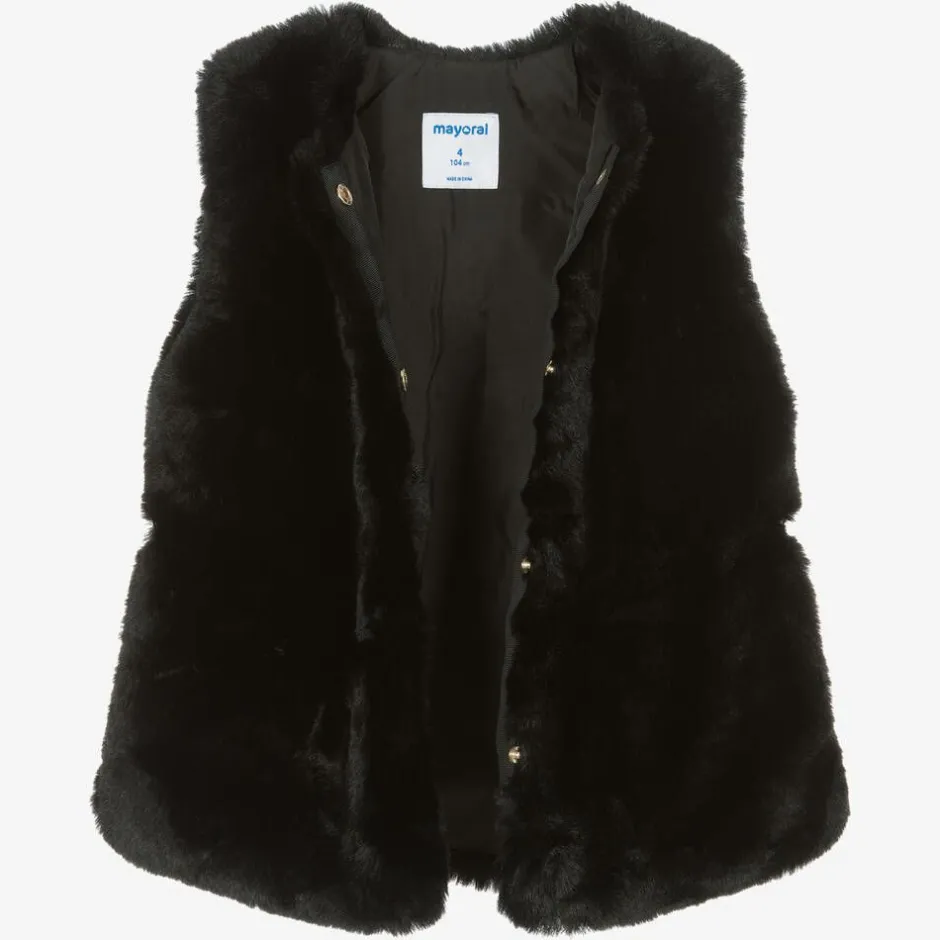 Mayoral Girls Black Faux Fur Gilet Outlet