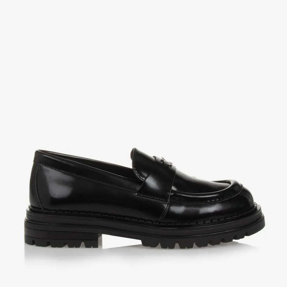 Calvin Klein Girls Black Faux Leather Loafers New