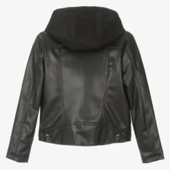 Guess Girls Black Faux Leather Biker Jacket Clearance