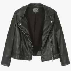 Guess Girls Black Faux Leather Biker Jacket Clearance