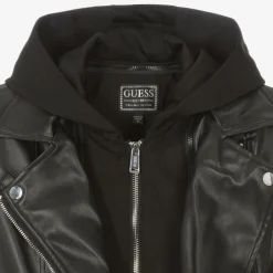 Guess Girls Black Faux Leather Biker Jacket Clearance