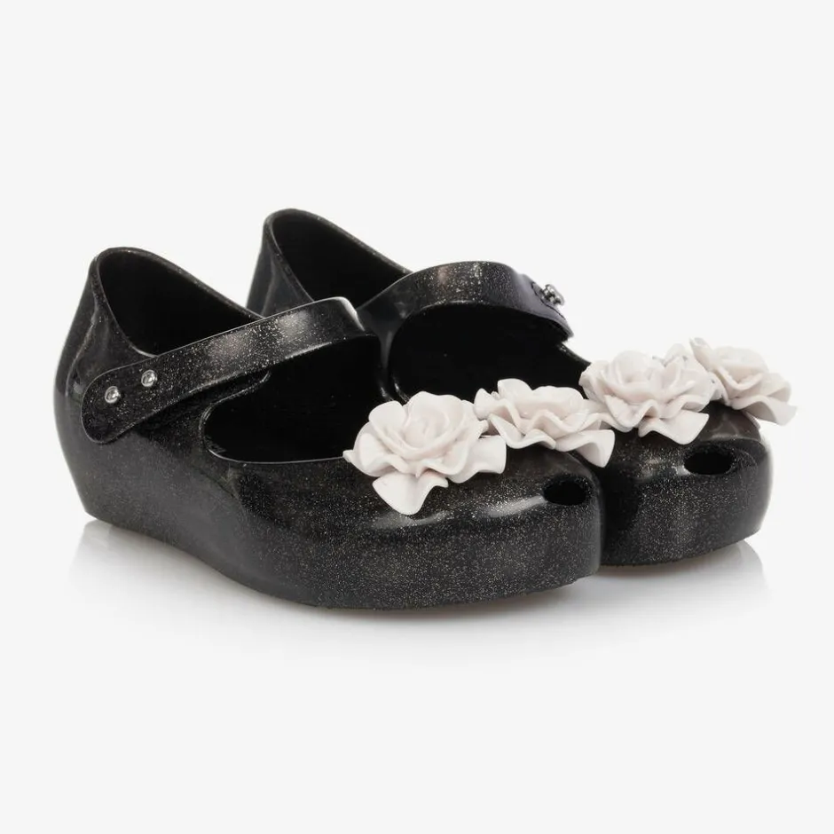 Mini Melissa Girls Black Flower Jelly Shoes Hot