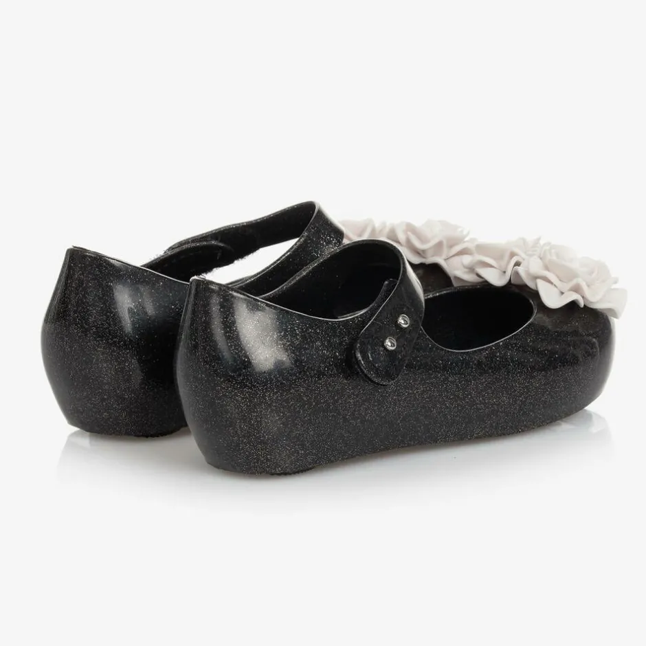 Mini Melissa Girls Black Flower Jelly Shoes Hot