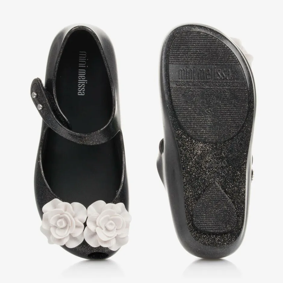 Mini Melissa Girls Black Flower Jelly Shoes Hot