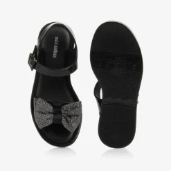Mini Melissa Girls Black Glitter Bow Jelly Sandals Sale