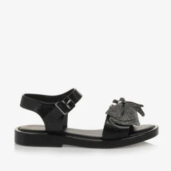 Mini Melissa Girls Black Glitter Bow Jelly Sandals Sale