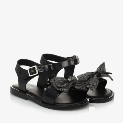 Mini Melissa Girls Black Glitter Bow Jelly Sandals Hot