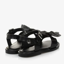 Mini Melissa Girls Black Glitter Bow Jelly Sandals Hot