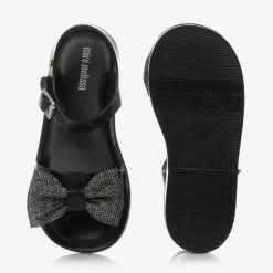 Mini Melissa Girls Black Glitter Bow Jelly Sandals Hot